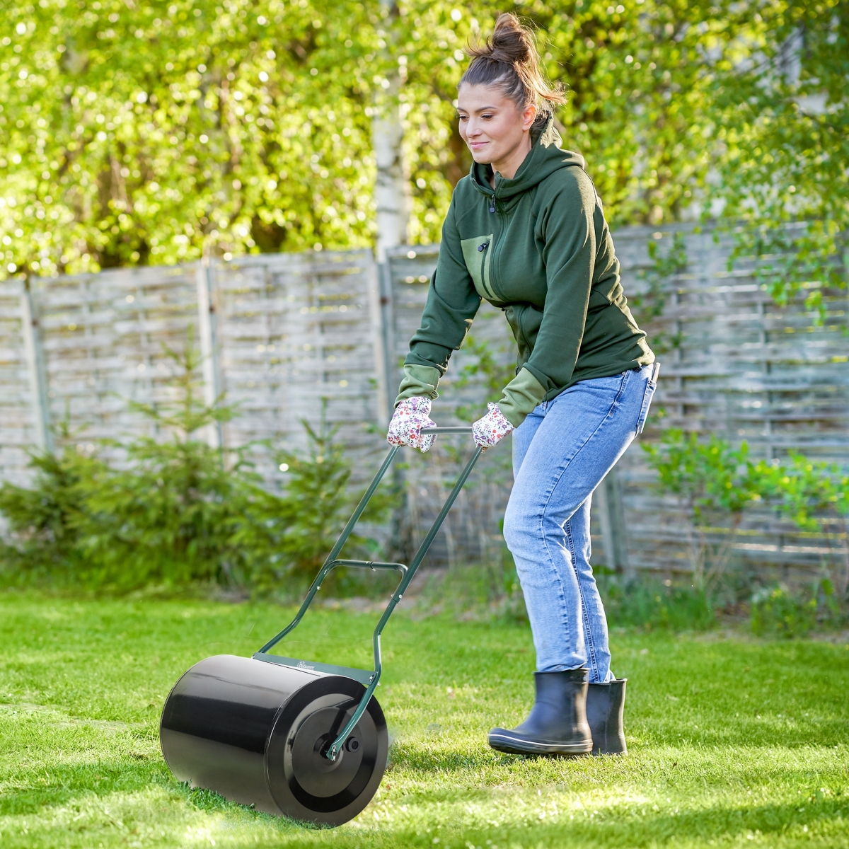 Outsunny Heavy Duty Garden Lawn Weighted Roller to Flatten Ground, Steel Build