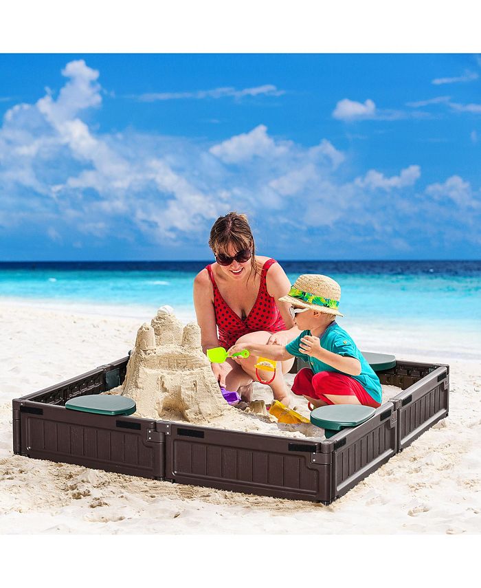 Outsunny Children's Sandpit Playset for Backyard, Can be Digbox for