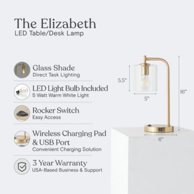 Elizabeth LED Table Lamp with Wireless Charging Pad and USB Port (16"), Bulb Included