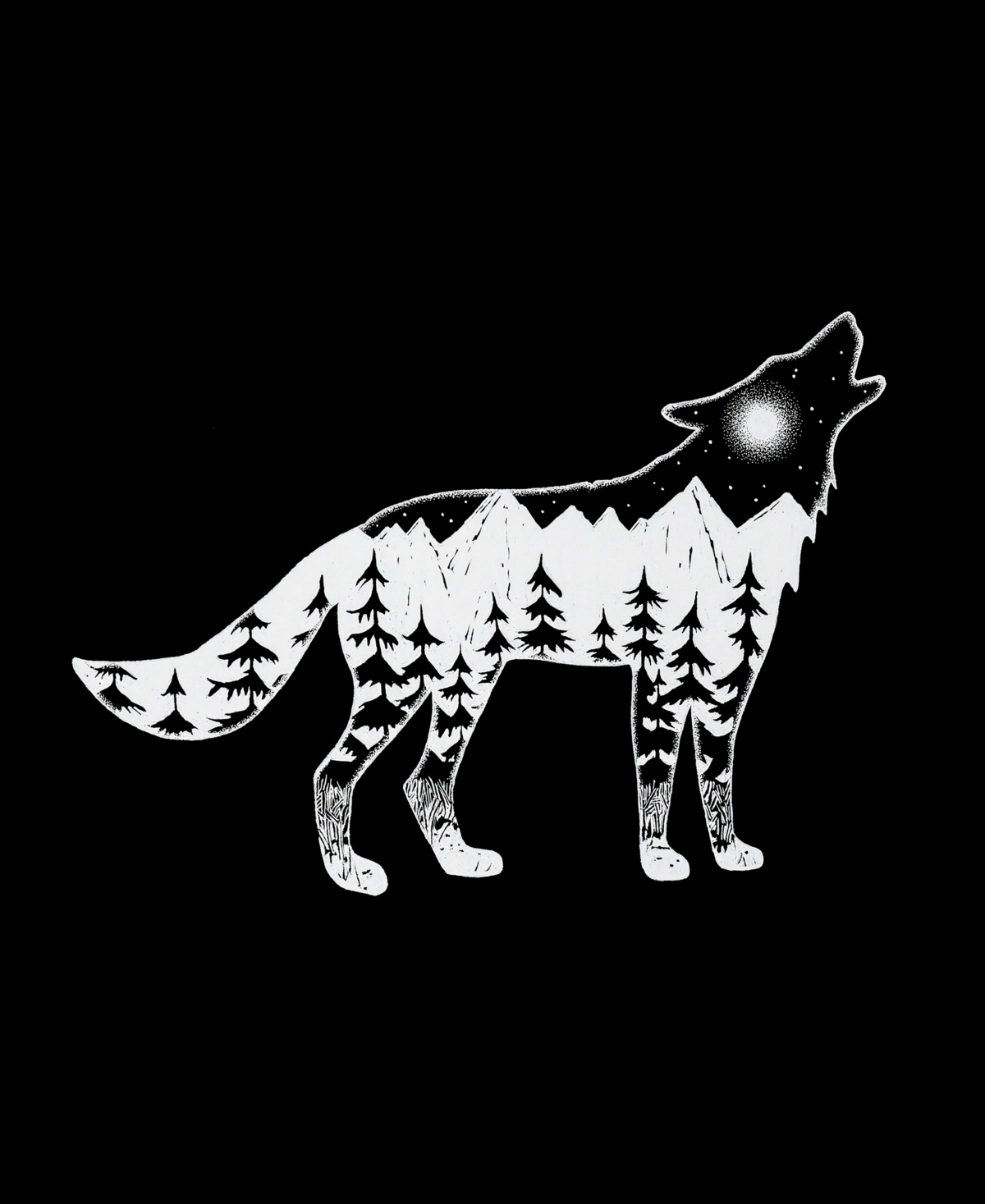 La Pop Art Men's Howling Wolf Word Art Short Sleeve T-shirt