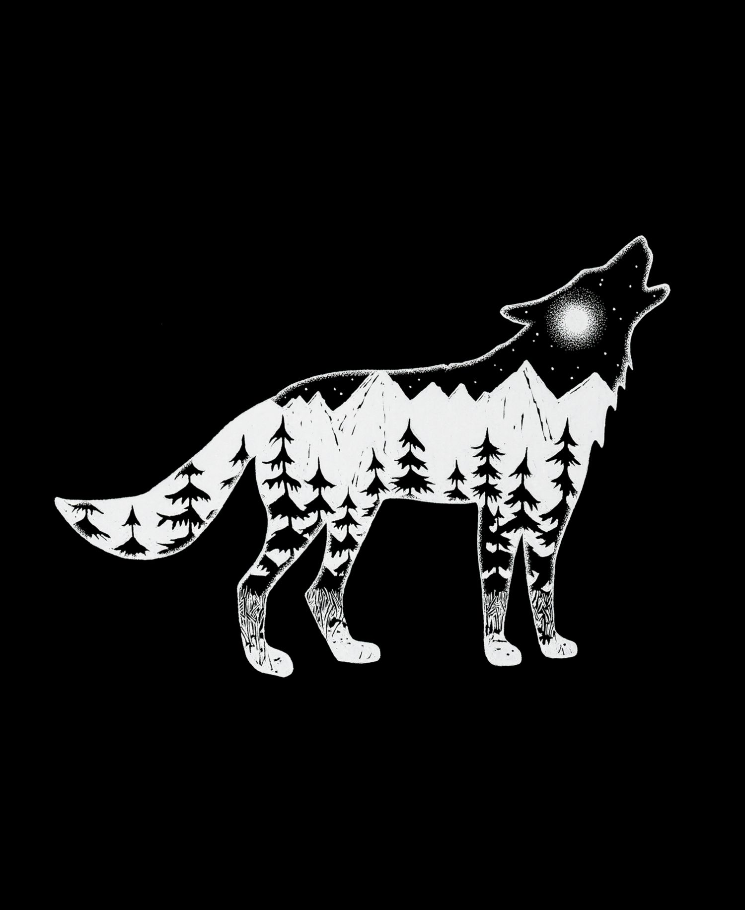 Men's Howling Wolf Word Art Short Sleeve T-shirt