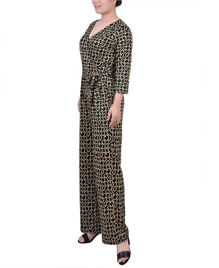 Black 3/4 Sleeve Belted Jumpsuit - Petite Short
