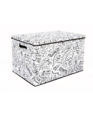 Kid&#39;s Coloring Jungle Print Large Lidded Trunk with Removable Divider and 4 Washable Markers Set