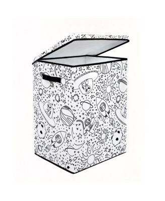Kid&#39;s Coloring Space Print Hamper with Lid and 4 Washable Markers Set