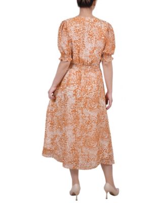 Petite Short Puff Sleeve Chiffon Dress