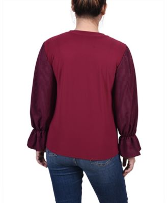 Petite Long Sleeve Top with Printed Sleeves