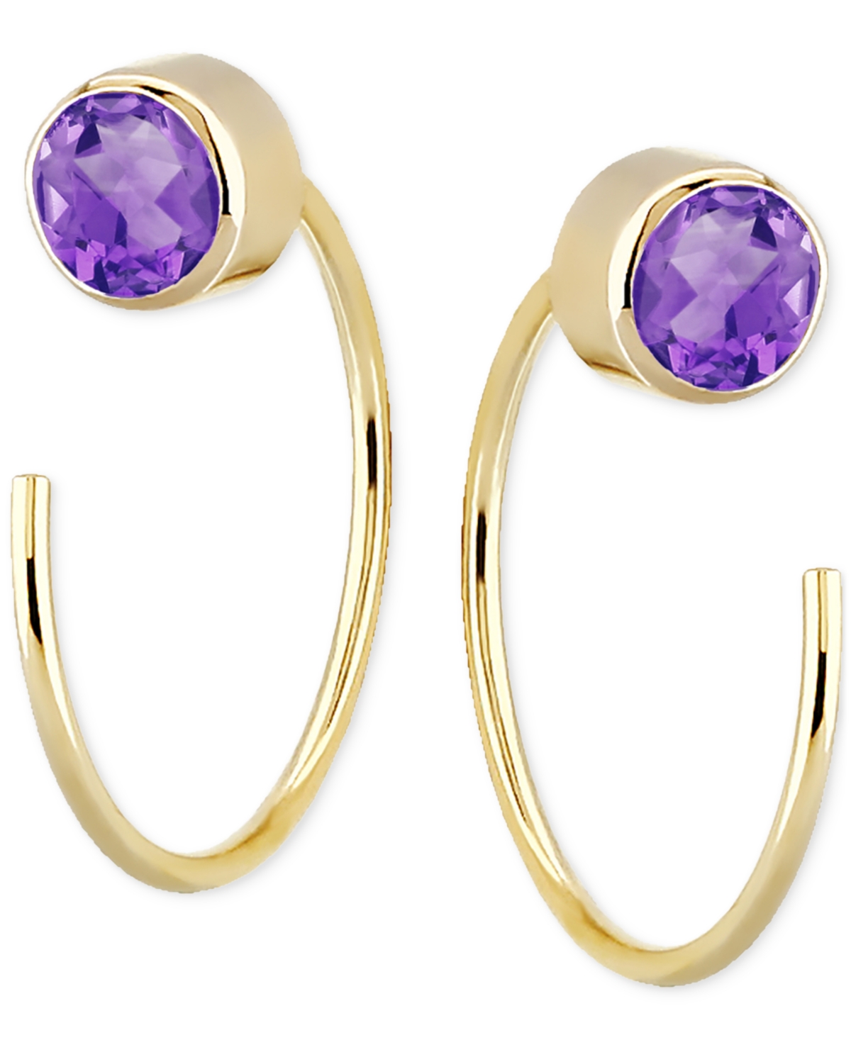 Macy's Amethyst Bezel Threader Earrings (3/8 Ct. T.w.) In 14k Gold (also In Swiss Blue Topaz & Citrine) In Amethyst