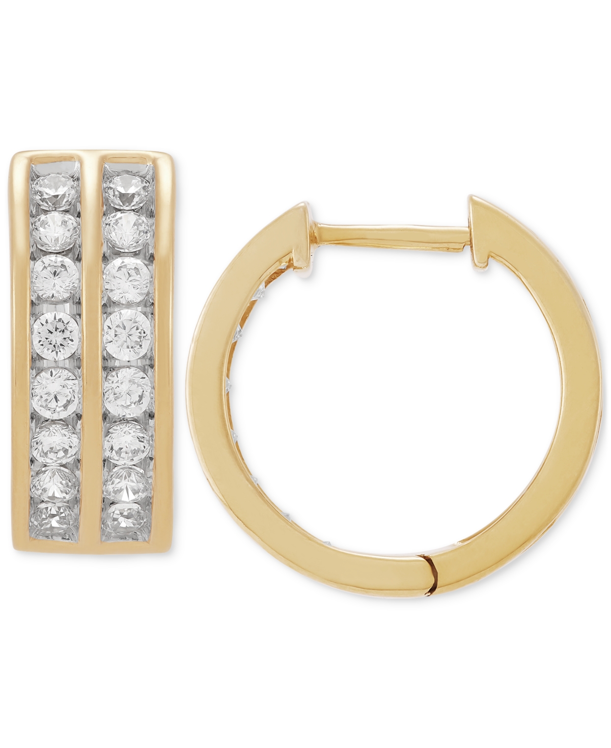 Men's Lab Grown Diamond Channel-Set Small Hoop Earrings (1 ct. t.w.) in 10k Gold, 15mm - Yellow Gold