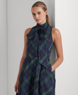 Lauren Ralph Lauren Women's Plaid Tie-Neck Taffeta Cocktail Dress
