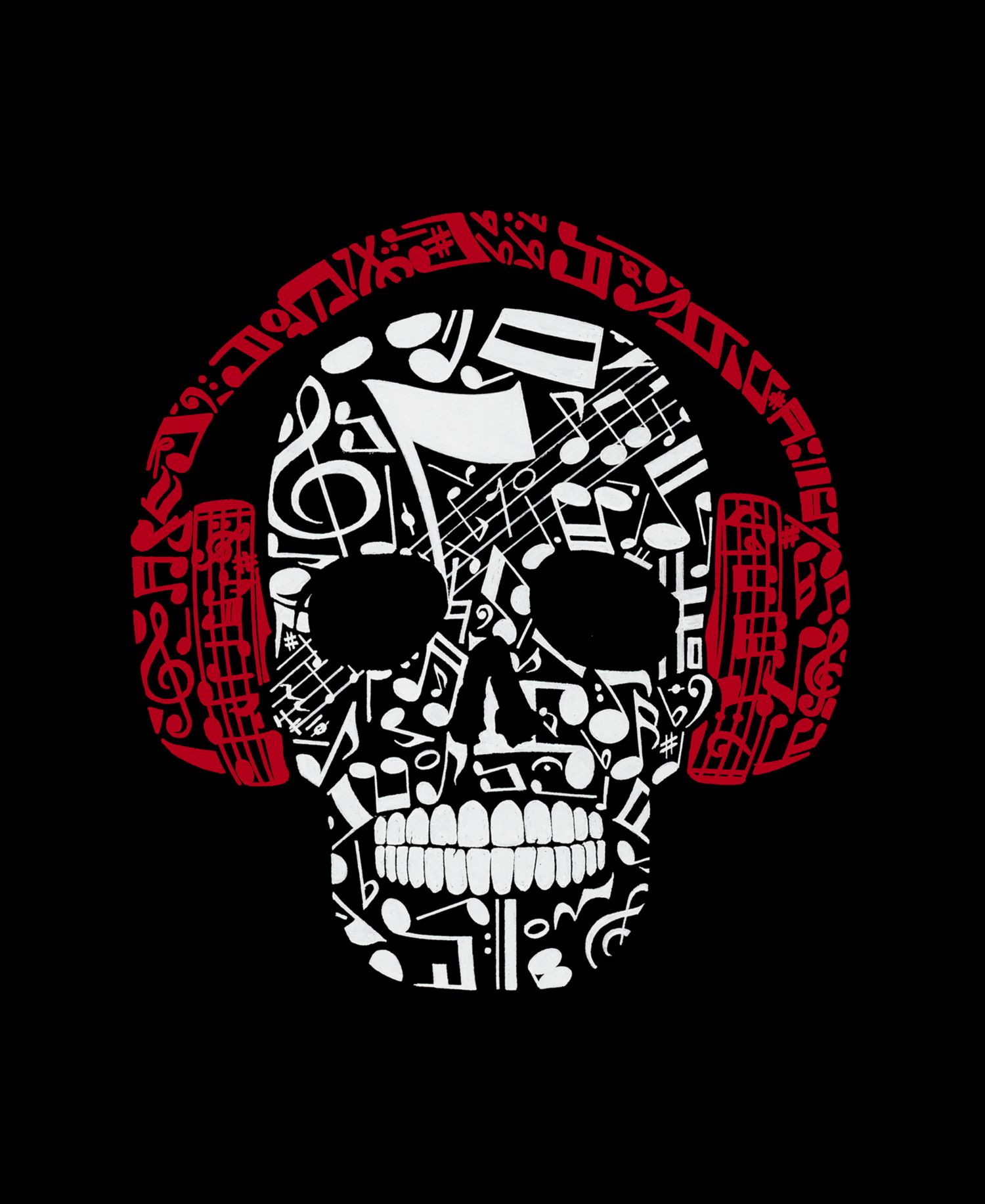 Men's Music Notes Skull Word Art Crew Neck Sweatshirt