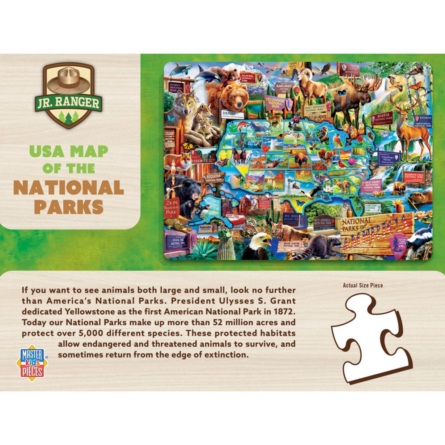 Детский пазл MasterPieces Puzzles USA Map of the National Parks 100-Piece Puzzle, Ages 6+, цвет: Разноцветный — фото 3