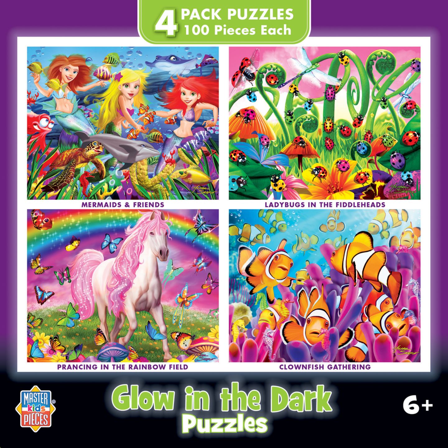 Детские игрушки MasterPieces Puzzles Glow-in-the-Dark 100-Piece Jigsaw Puzzle Set, 4-Pack, Ages 6+, цвет: Разноцветный — фото 1