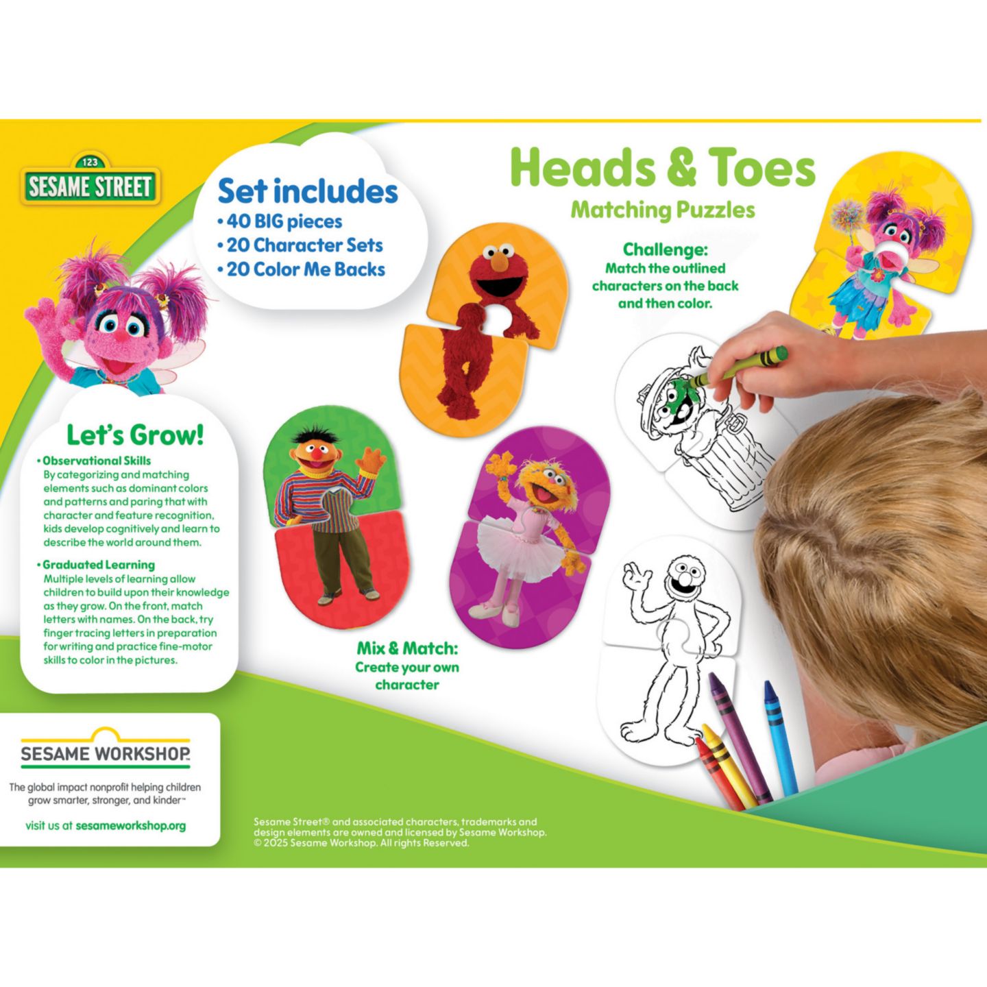 Детский пазл MasterPieces Puzzles Sesame Street - Heads & Toes Matching Jigsaw Puzzles, цвет: Разноцветный — фото 2