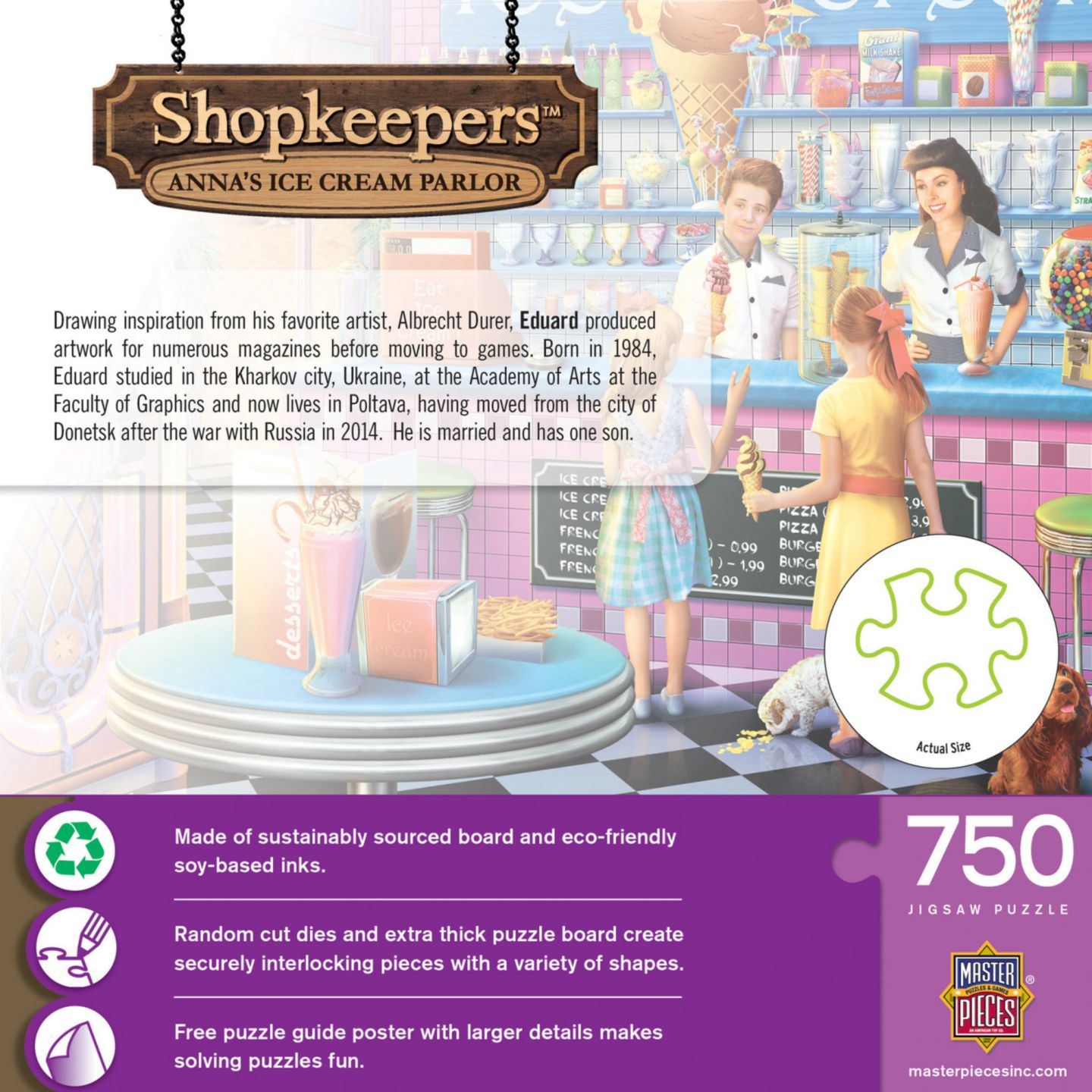 Детские игрушки MasterPieces Puzzles MasterPieces Shopkeepers - Anna's Ice Cream Parlor 750 Piece Puzzle, цвет: Разноцветный — фото 2