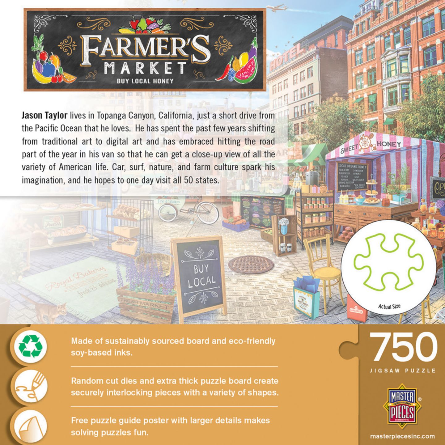 Детская игрушка MasterPieces Puzzles Farmer's Market - Buy Local Honey 750 Piece Puzzle, Ages 14+, цвет: Разноцветный — фото 3