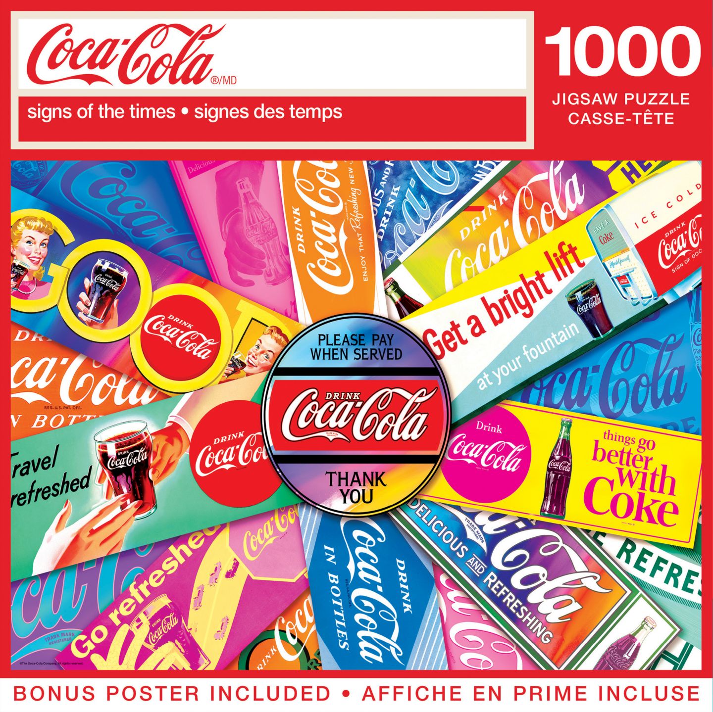 Детский пазл MasterPieces Puzzles Coca-Cola Signs of the Times 1000 Piece Puzzle, 14 Years & Up, цвет: Разноцветный — фото 1