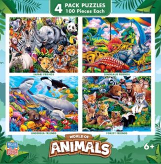 MasterPieces Puzzles World of Animals - 4 Pack - 100 Piece Kids Jigsaw ...