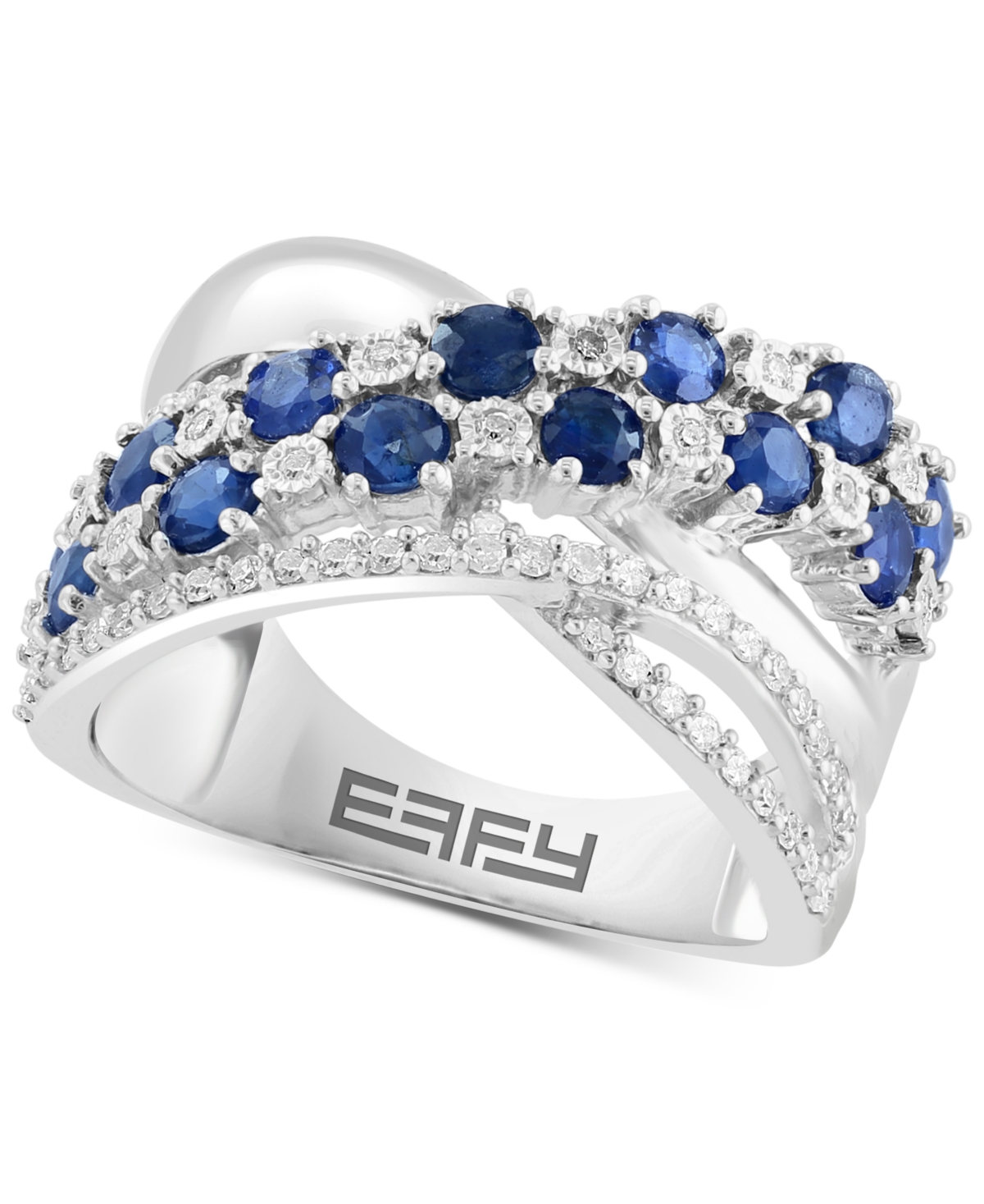 Effy Collection Effy Sapphire (1-3/8 Ct. T.w.) & Diamond (1/5 Ct. T.w.) Multirow Crossover Ring In Sterling Silver