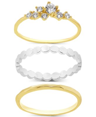 Two-Tone 3-Pc. Set Cubic Zirconia & Textured Stack Rings