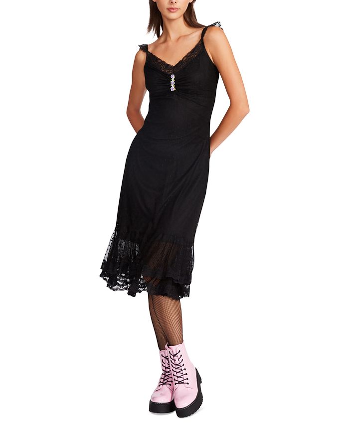 Betsey Johnson Women s Lace Trimmed Dotted Mesh Slip Dress Macy s