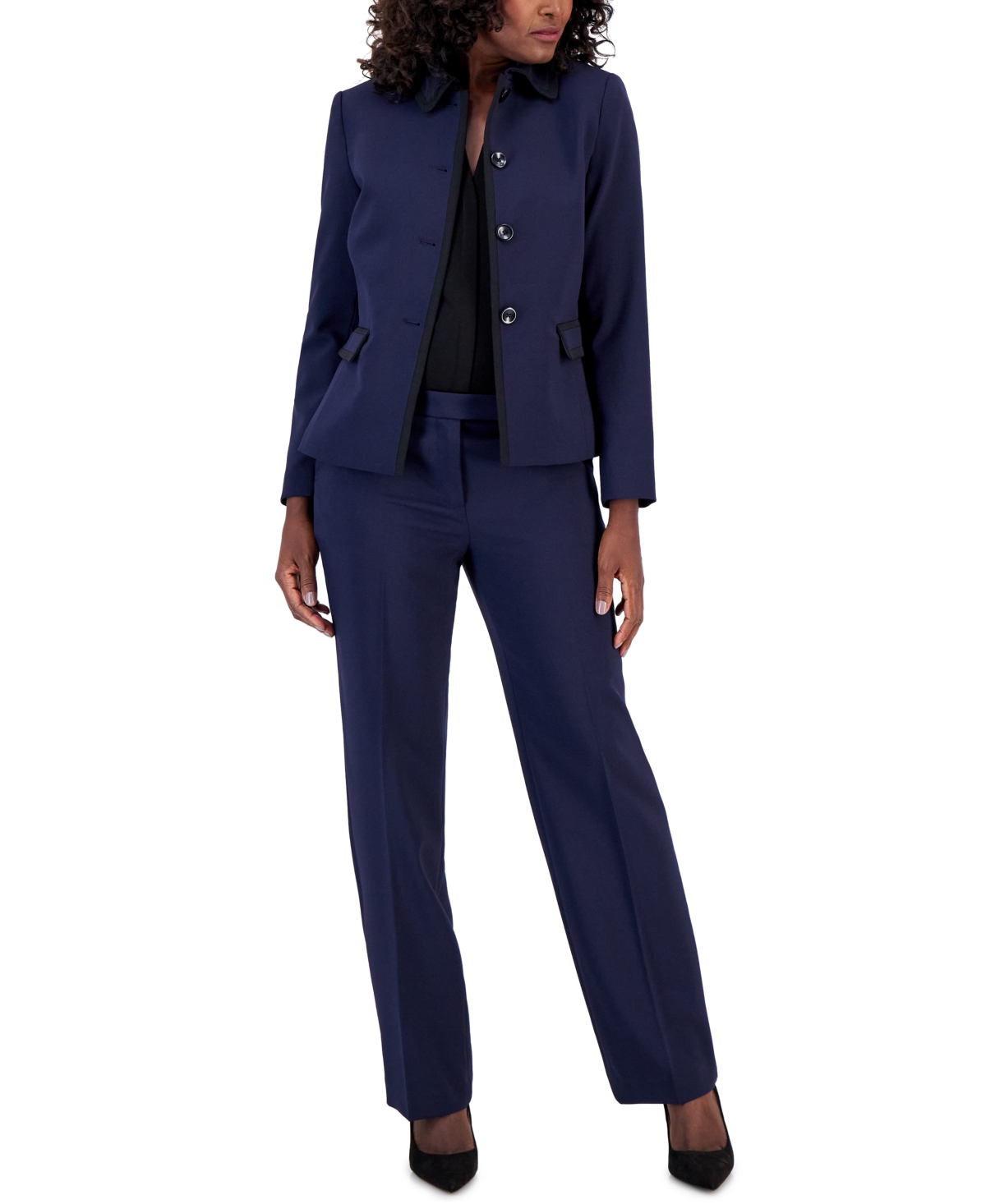 Le Suit Women's Stretch Crepe Pantsuit Blue Size 18