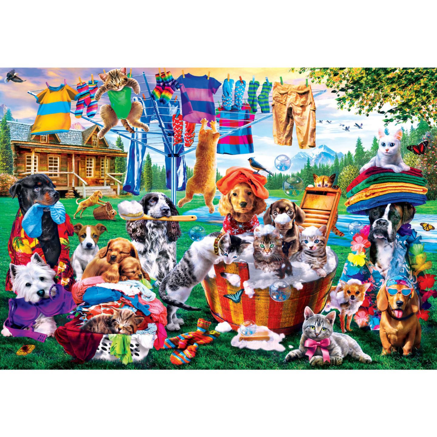 Детский пазл MasterPieces Puzzles Masterpieces Ez Grip Laundry Day Rascals 1000 Piece Jigsaw Puzzle, от 14 лет, цвет: Разноцветный — фото 3