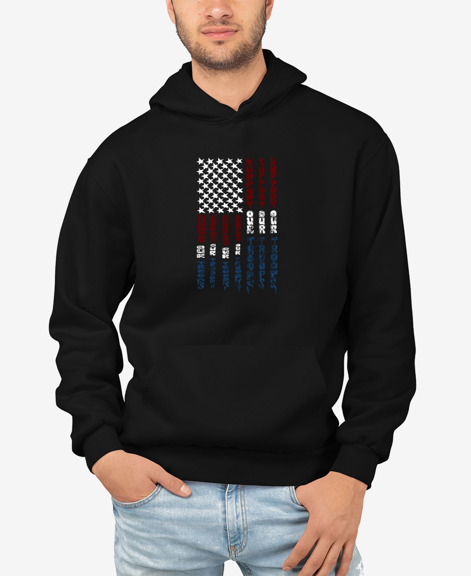 Men's Support Our Troops Word Art Hooded Sweatshirt