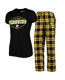 Women's Black, Gold Pittsburgh Penguins Badge T-shirt and Pants Sleep Set