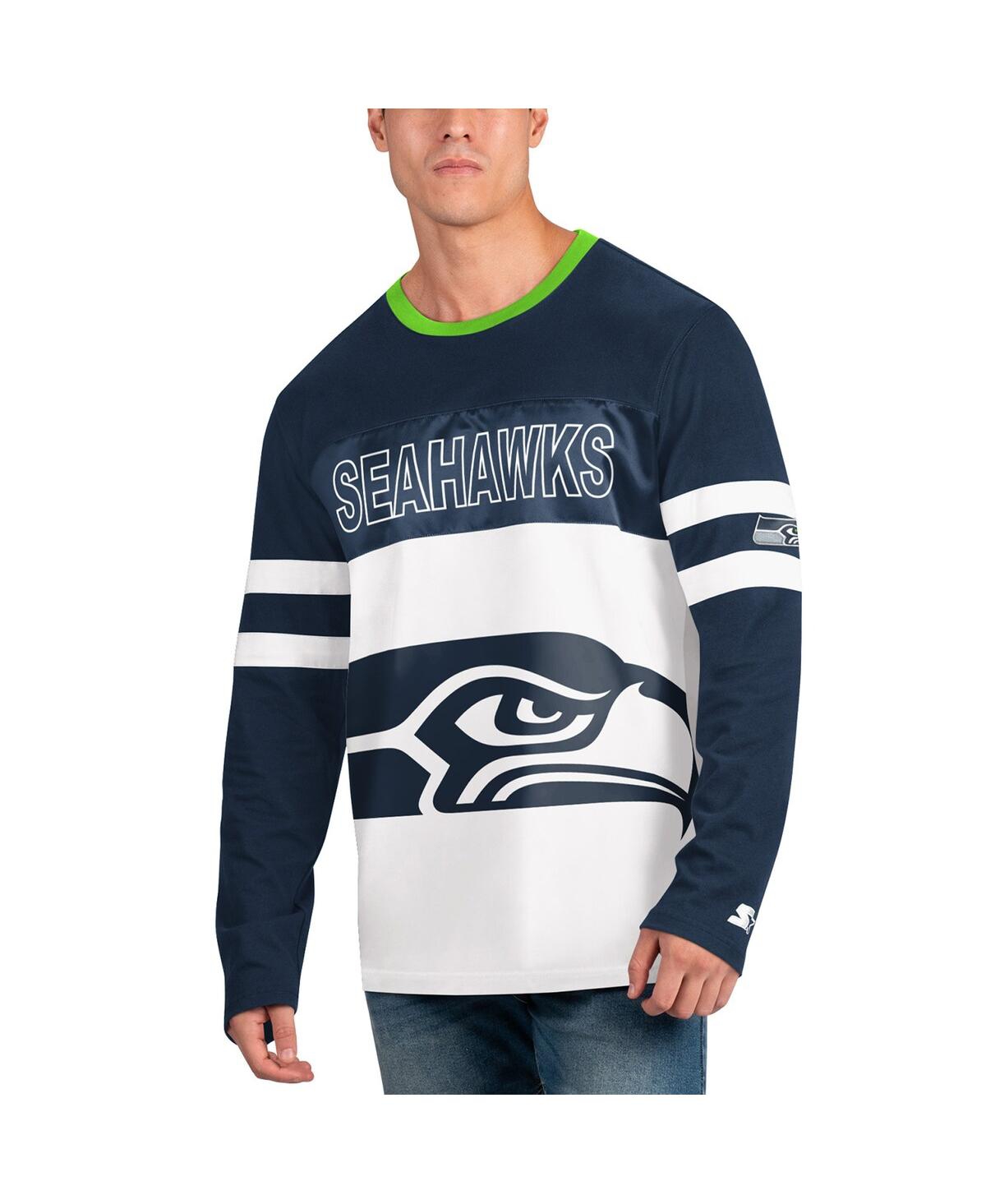 Shop Starter Men's  College Navy, White Seattle Seahawks Halftime Long Sleeve T-shirt In College Navy,white