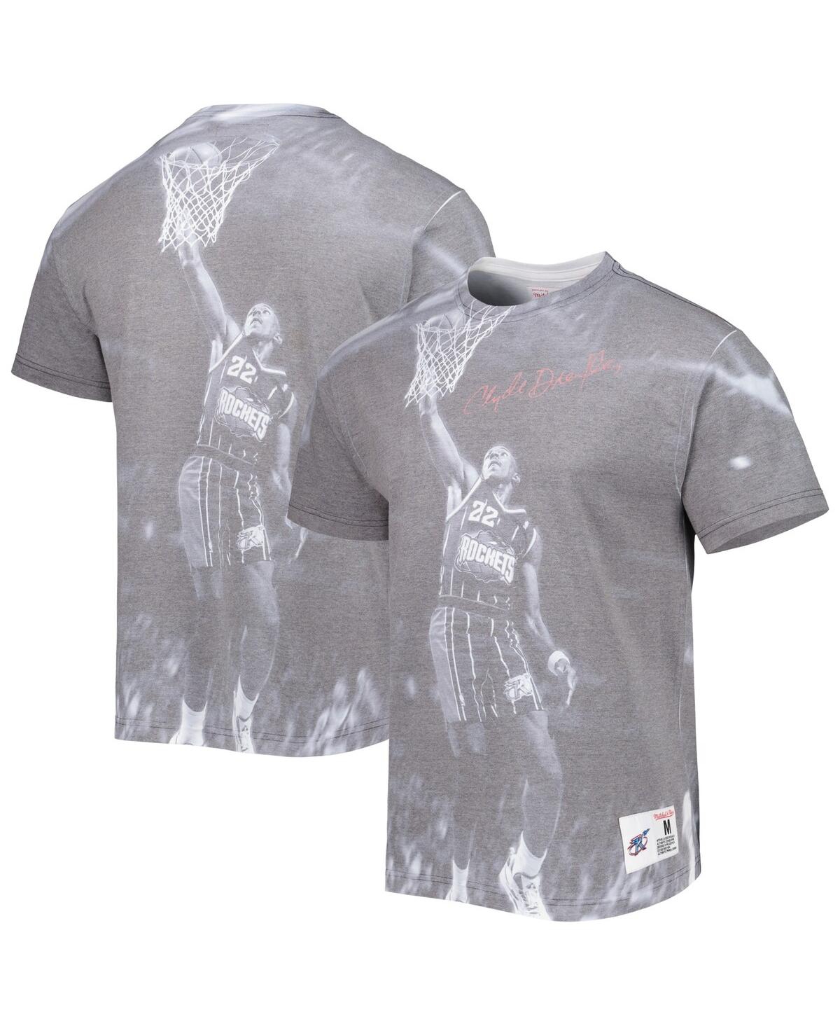 Mitchell & Ness Men's  Clyde Drexler Gray Houston Rockets Above The Rim Sublimated T-shirt