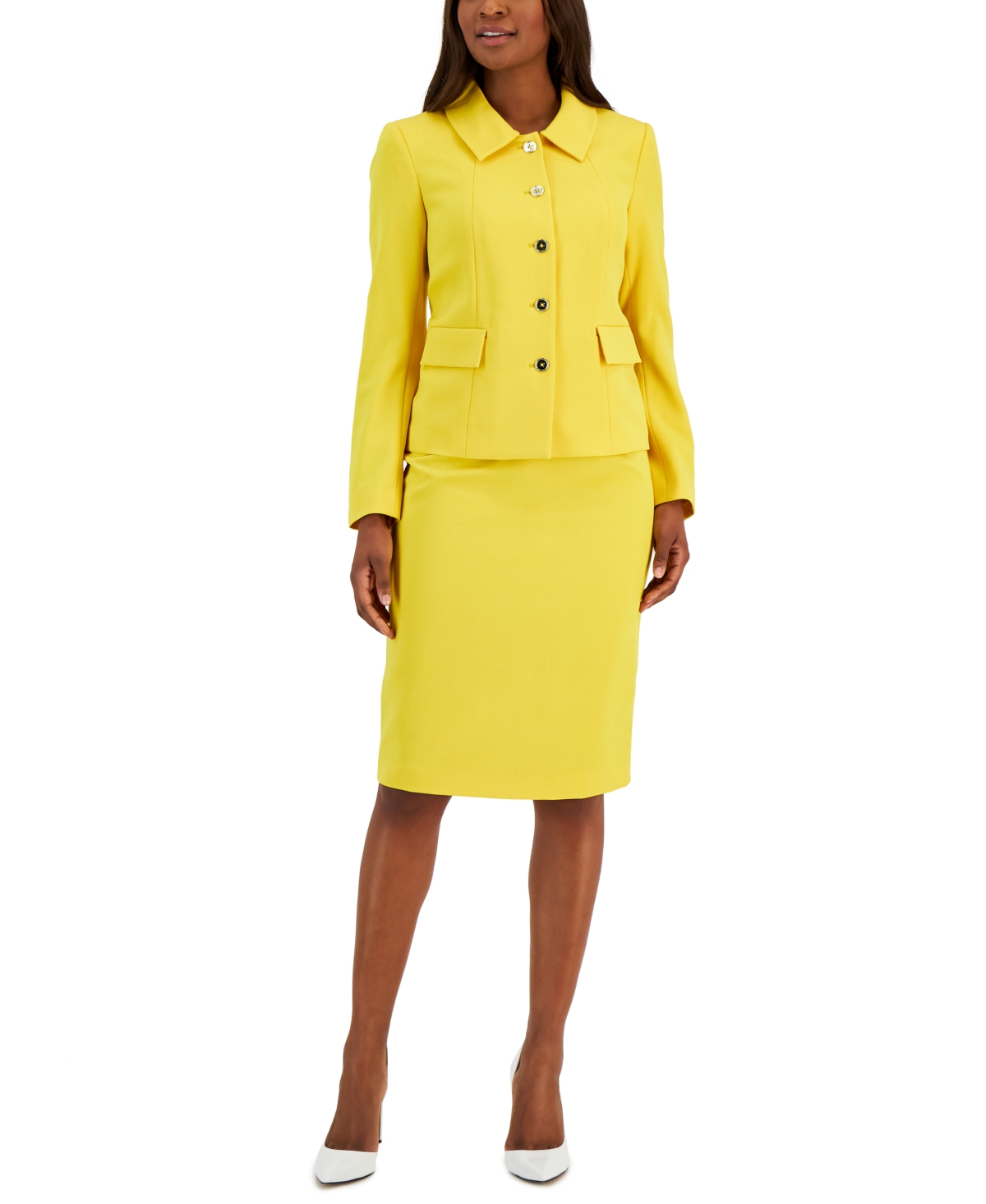 Le Suit Button-up Slim Skirt Suit, Regular And Petite Sizes In Golden Sunset