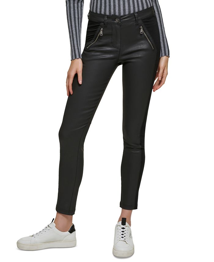 DKNY Jeans Women's Coated Mixed-Media Skinny Moto Pants - Macy's