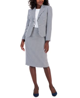 Le Suit Women's Houndstooth Two-Button Skirt Suit, Regular and Petite ...