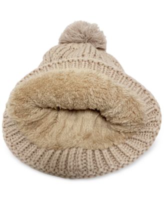Cable Pom Beanie with Sherpa Lining