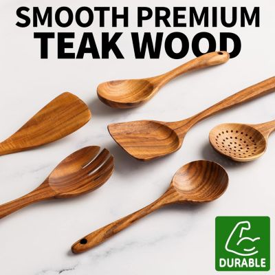 6-Piece Natural Teak Wooden Utensils for Cooking