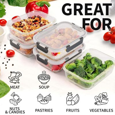 5 Pack Glass Meal Prep Containers - Airtight, Premium Borosilicate Glass Food Storage Containers