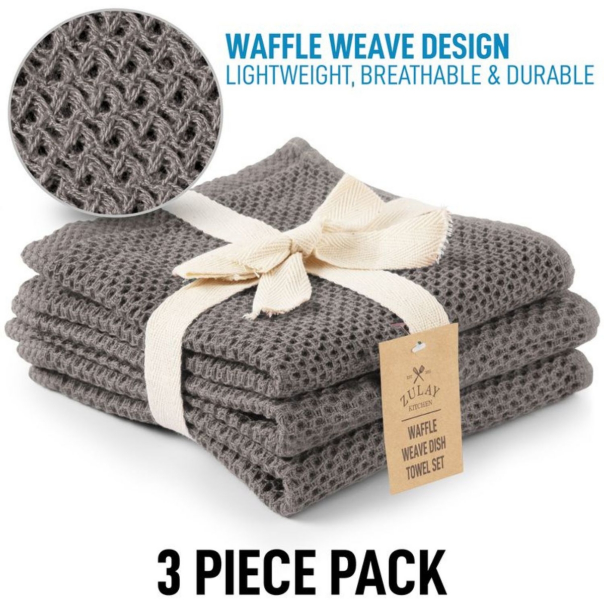 Zulay Kitchen 3 Pack Waffle Weave Kitchen Towels