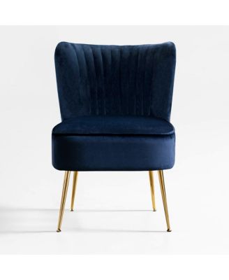 22" Wide Upholstered Tufted Velvet Accent Chair With Metal Leg