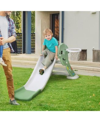 Lightweight Kids Slide, Basketball Hoop, Activity Playset, Green and White