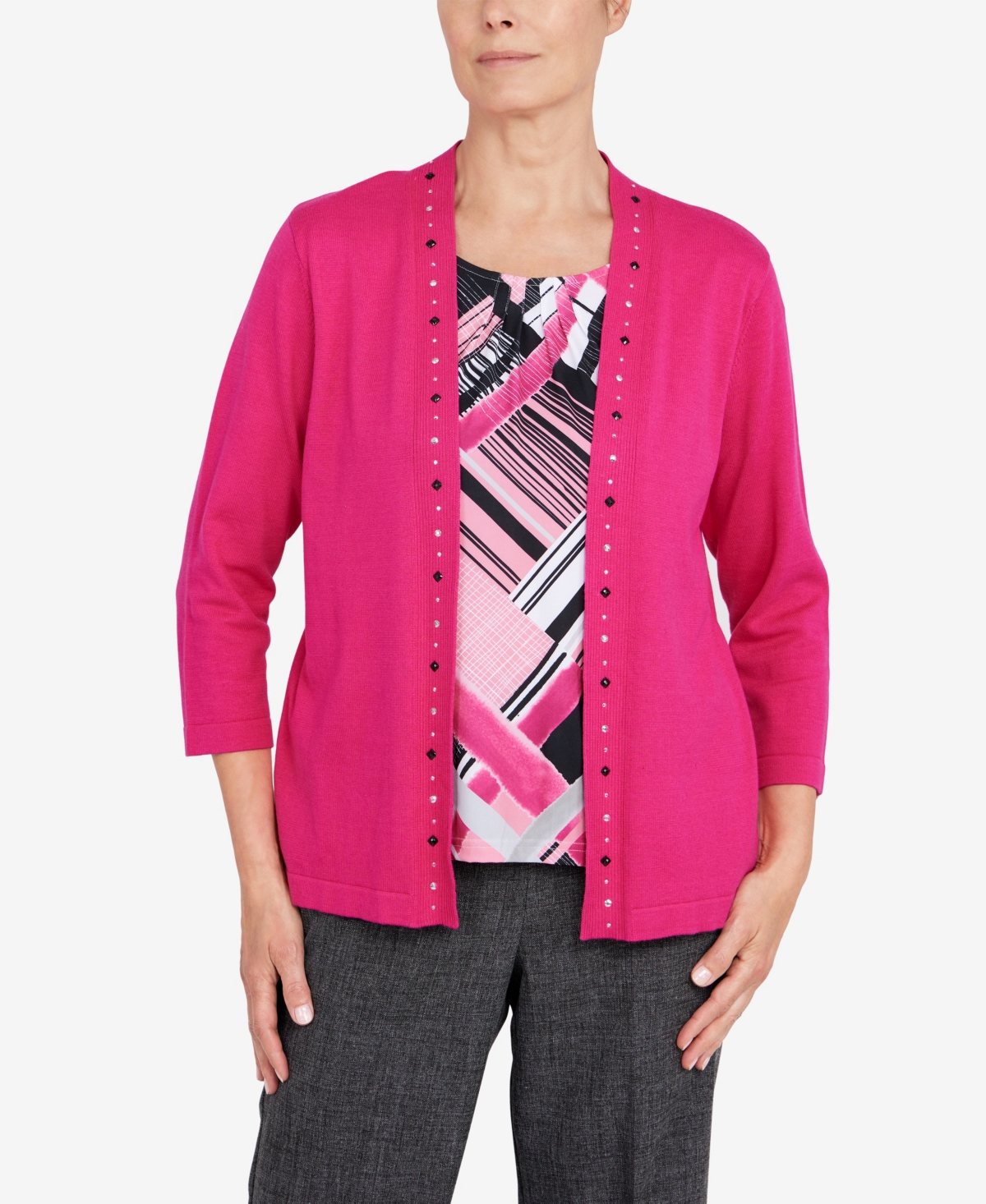 Alfred Dunner Petite Theater District Sweater In Hot Pink | ModeSens