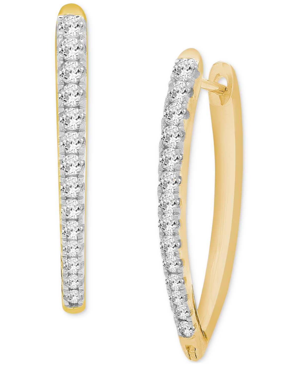 Macy's Diamond Pointed Hoop Earrings (1/2 Ct. T.w.) In Sterling Silver & 14k Gold-plate In Gold-plated Sterling Silver