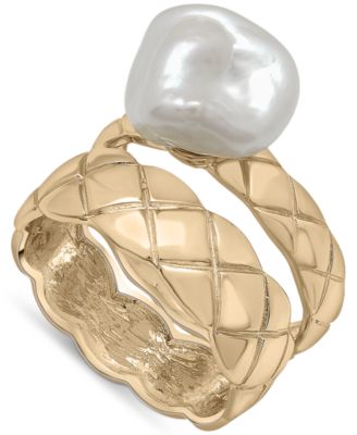 Macy's - 2-Pc. Set Cultured Freshwater Pearl (15x18m) Ring & Matching Band in 14k Gold-Plated Sterling Silver