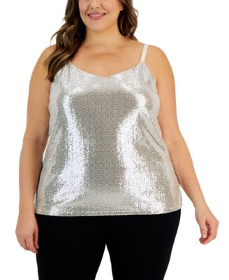 Anne Klein - Plus Size Sequined V-Neck Camisole Top