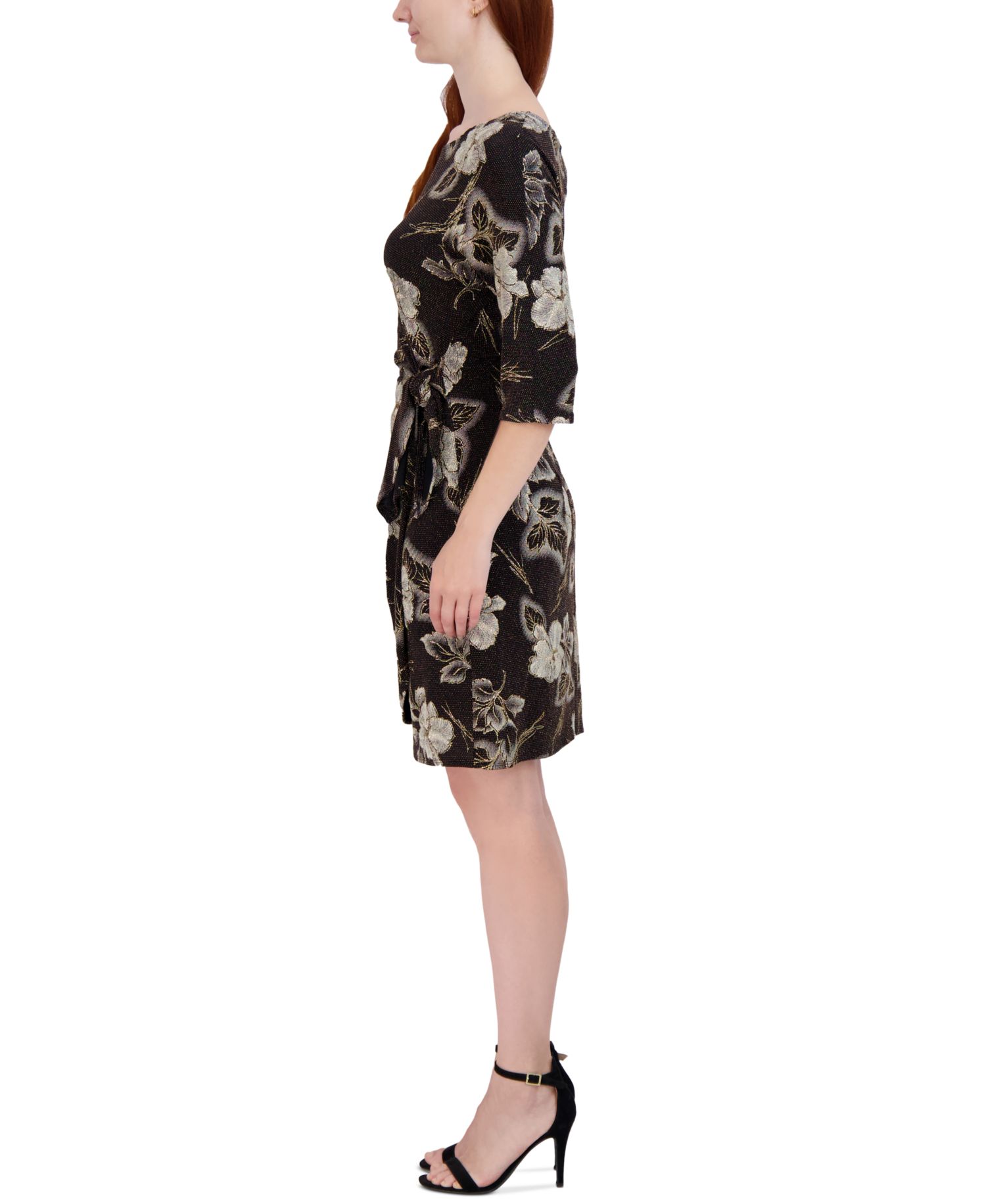Plus Size Floral-Print Side-Knot 3/4-Sleeve Sheath Dress