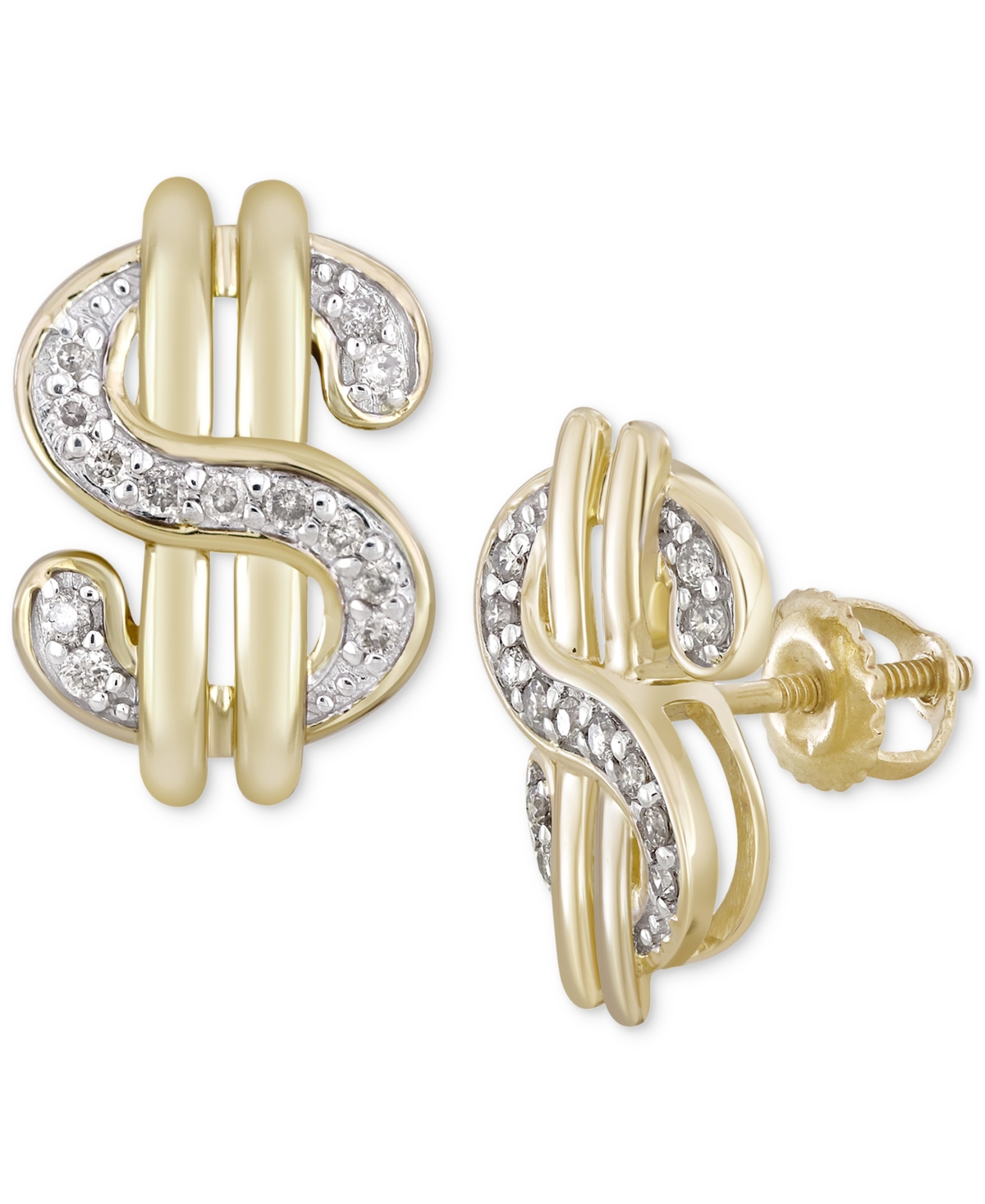 Men's Diamond Dollar Sign Stud Earrings (1/5 ct. t.w.) in 10k Gold - Gold
