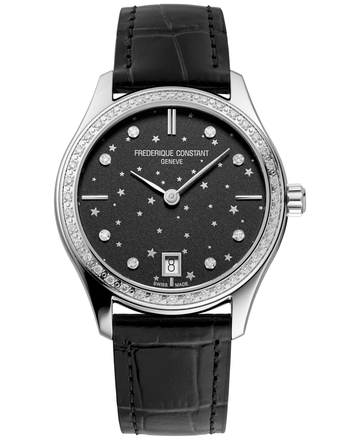 Frederique Constant Women's Swiss Classic Diamond (3/8 Ct. T.w.) Black Leather Strap Watch 36mm