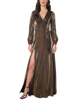 Dress the Population Women's Eris Long-Sleeve Metallic Gown - Macy's