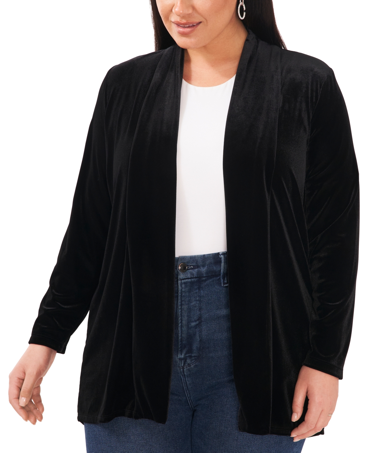 Vince Camuto Plus Size Open-front Long-sleeve Cardigan In Rich Black