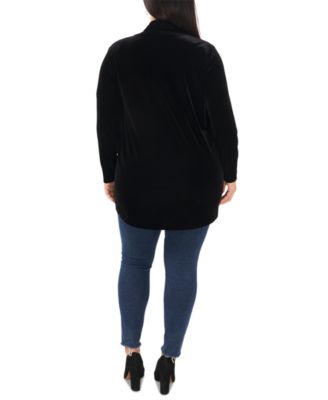 Plus Size Velvet Open-Front Long-Sleeve Cardigan