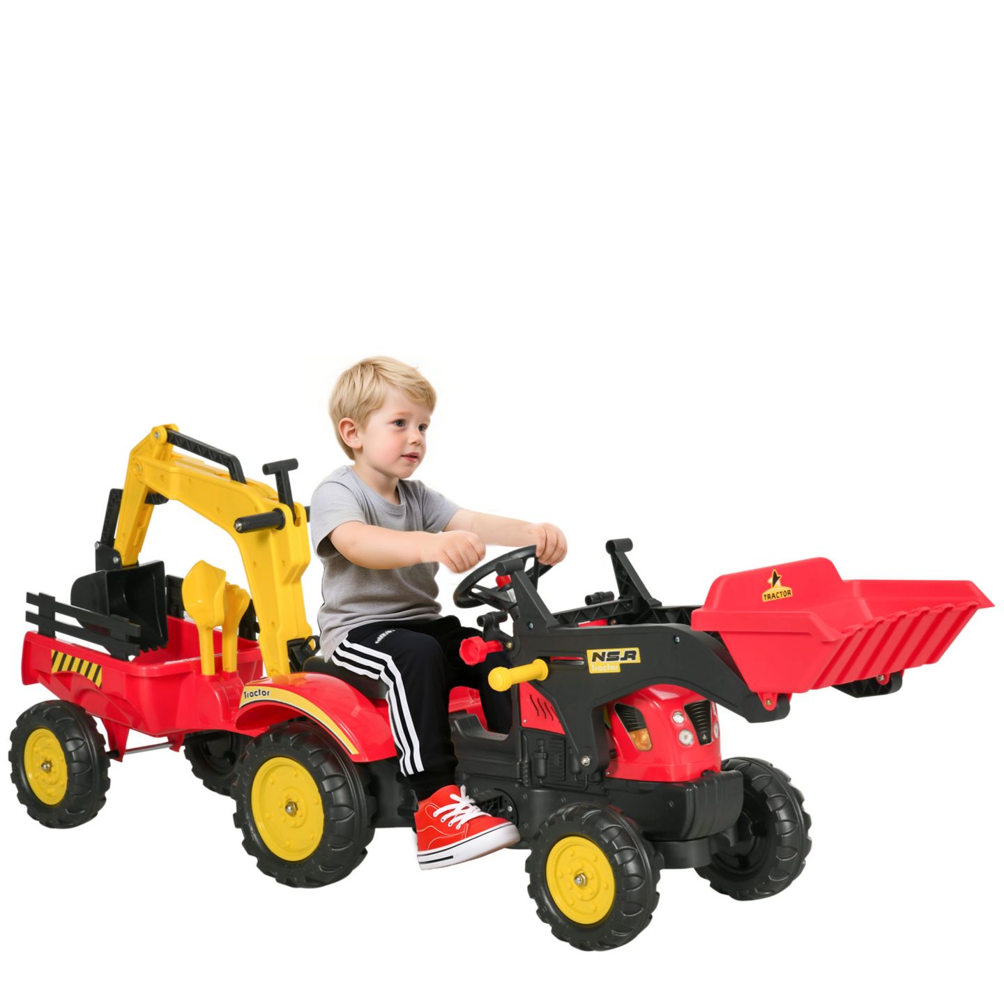 Детская игрушка Aosom Pedal Excavator Ride-On Toy, 70.5"L x 16.5"W x 23.25"H, 77 lbs Capacity, Ages 3+ — фото 1
